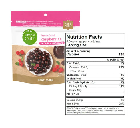 SIMPLE TRUTH 5 oz (Pack 2) Freeze-Dried Raspberries in Dark Chocolate