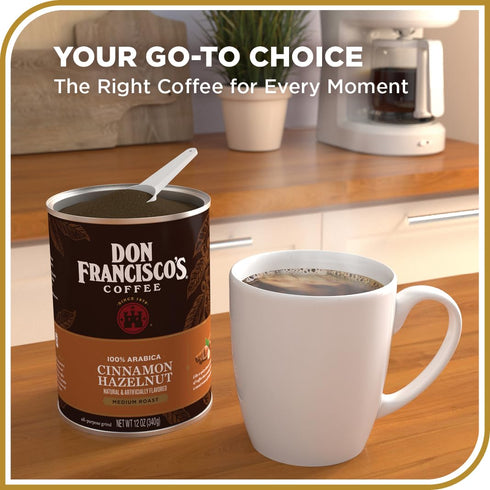 100% (12 oz Don Francisco's Cinnamon Hazelnut Ground Flavored Coffee: Rich, Aromatic Arabica Blend - Medium Roast for a