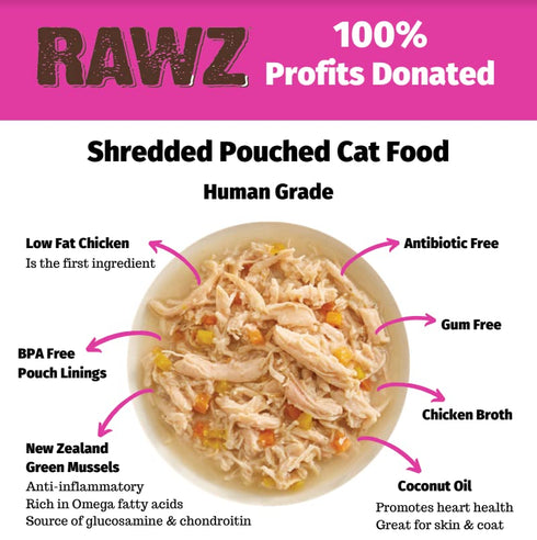 8/2.46 oz RAWZ Shredded Salmon, Aku Tuna & Tuna Oil Recipe Pouches