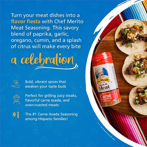 14 Chef Merito Carne Asada Meat Seasoning, Ounce