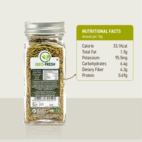 0.88 oz Geo-Fresh Organic Rosemary Leaves - Dried Rosemary Seasoning for Cooking and Garnish - USDA Certified Organic