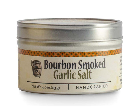 Garlic Salt - Handcrafted Bourbon Smoked Salt Blended with Garlic, 4 Ounce Tin