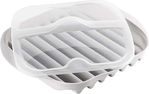Compact Microwave Bacon, Sausage Meat & Poultry Cooking Tray with Protective Splatter Lid - BPA-Free, Innovative