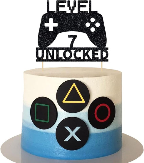Level 7 Unlocked Cake Topper, Video Game Cake Topper for 7th Birthday Party Decoration