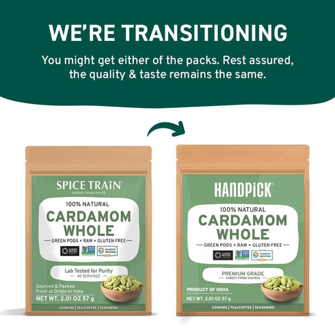 HANDPICK Green Cardamom Pods (57g / 2oz) | Large Size Green Elaichi, Pure Non-GMO Gluten Free from India