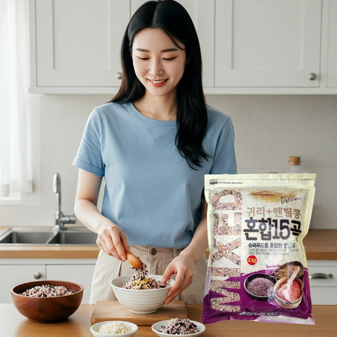 15 4.4 lb (2kg), Premium Mixed Grains Rice with Oat and Barley, Korean Style Multi Grain Blend