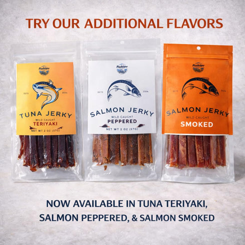 3, 2 oz (57 Rublev Salmon Jerky Original Flavor Wild Caught Dried Fish Strips, High Protein Snack with Omega Gluten