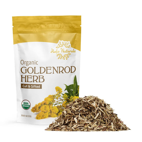 Halo Naturals Organic Goldenrod Herb Cut & Sifted, 4 Ounces (Solidago virgaurea) USDA Certified