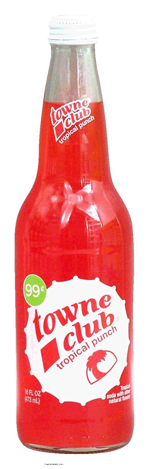 Towne Club tropical punch soda with other natural flavors 16 fl oz Glass Bottle