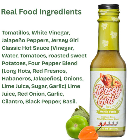 Jersey Girl Hot Sauce - Garlic Verde - No Added Salt - Naturally Sodium Free All-Natural Healthy Ingredients