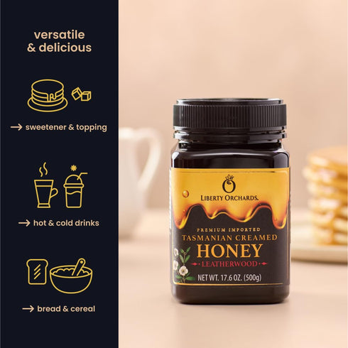 500g(17.6 oz) Liberty Orchards Premium Tasmanian Leatherwood Honey - Creamed HONEY Spread, Non-GMO, Gluten Free, Daily