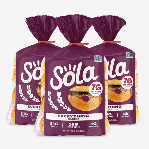 SOLA Everything Bagels, Low Carb & Keto Friendly, 16g of Protein Per