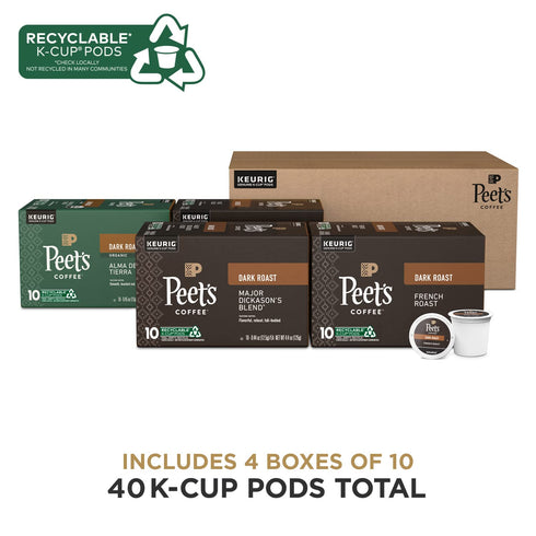 Pack, 100% 40 Count (4 10 Peet's Coffee, Keurig K-Cup Pods Dark Roast Variety Arabica Coffee - Major Dickason's Blend
