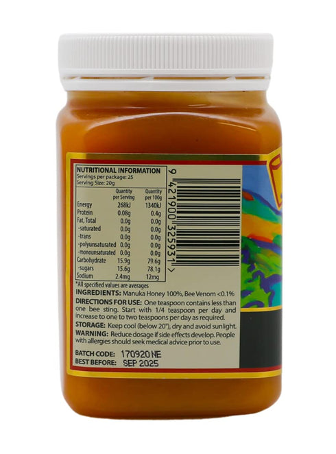 Bee Zesty 500g Nectar Ease - Manuka Honey with Bee Venom - by Nelson Honey New Zealand