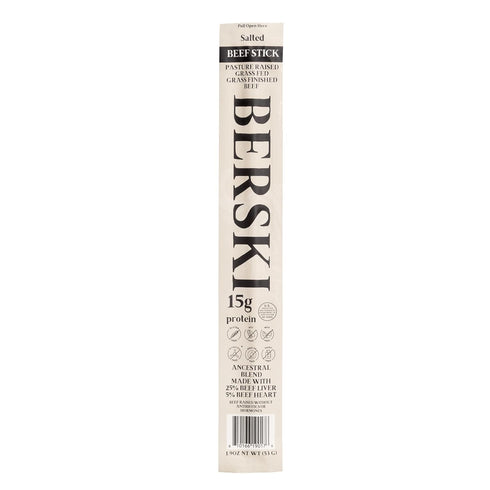 100% 8 Pack (1.9 oz BERSKI Salted Beef Sticks Grass-Fed, Grass-Finished Ancestral Blend with Liver & Heart Keto, Paleo