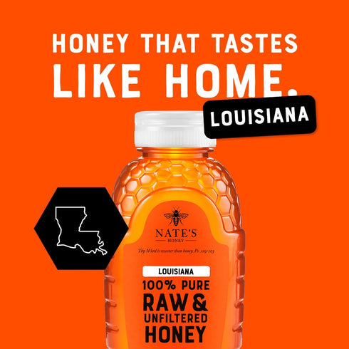 100% 16 oz. Nate's Louisiana Pure, Raw & Unfiltered Honey - Squeeze Bottle - All-natural Sweetener