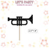 PINKAAJ Set 24 of Trumpet Cupcake Toppers for Music Theme Birthday, Black Glitter Trombone Music Instrument Sign