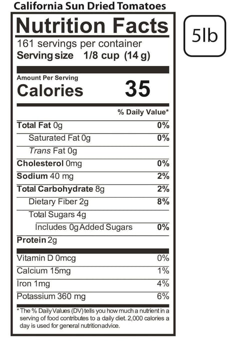 5 lb Pack, Traina Foods Sun Dried Tomato Halves, Bulk Organic, All Natural, Mediterranean