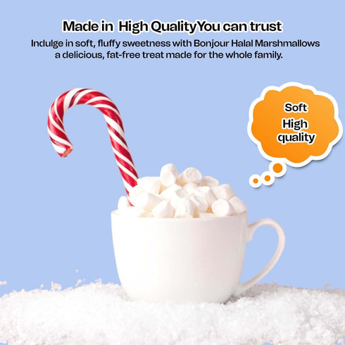 8.82 Oz (250 Bonjour Mini Marshmallows - Halal Gelatin, Low Fat & Dye Free Small Marshmallows For Hot Chocolate, Smore