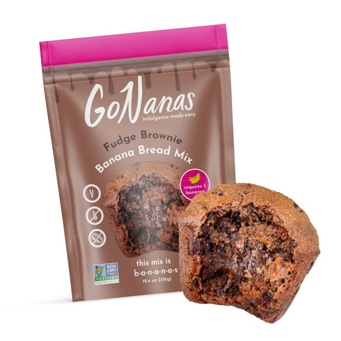 GoNanas Fudge Brownie Oat Flour Banana Bread Mix, Gluten Free Vegan Snack, 1pk