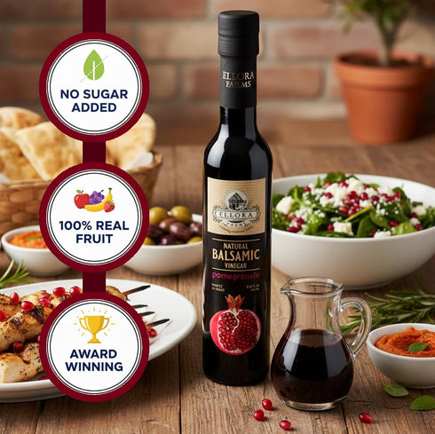 Pack Pack 2 Ellora Farms, Combo Fresh Pomegranate and Date Syrup Infused Thick Aged Balsamic Vinegar, All-Natural, No