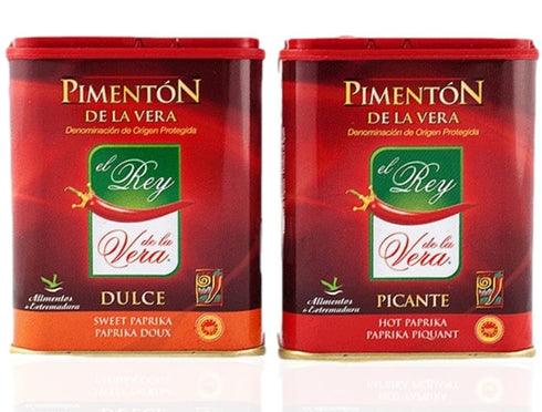 Artisan Spanish Smoked Paprika, Pimenton from La Vera, Hot and Sweet, Set of 2 Tins