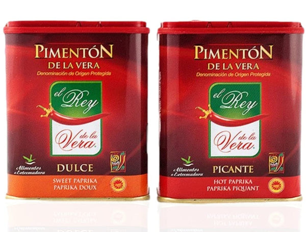 Artisan Spanish Smoked Paprika, Pimenton from La Vera, Hot and Sweet, Set of 2 Tins