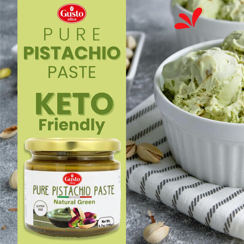 100% 6.7 oz (190 GUSTO ETNA Pure Sicilian Pistachio Paste, Pistachios, Unsweetened, No Added Sugar & Artificial Colors
