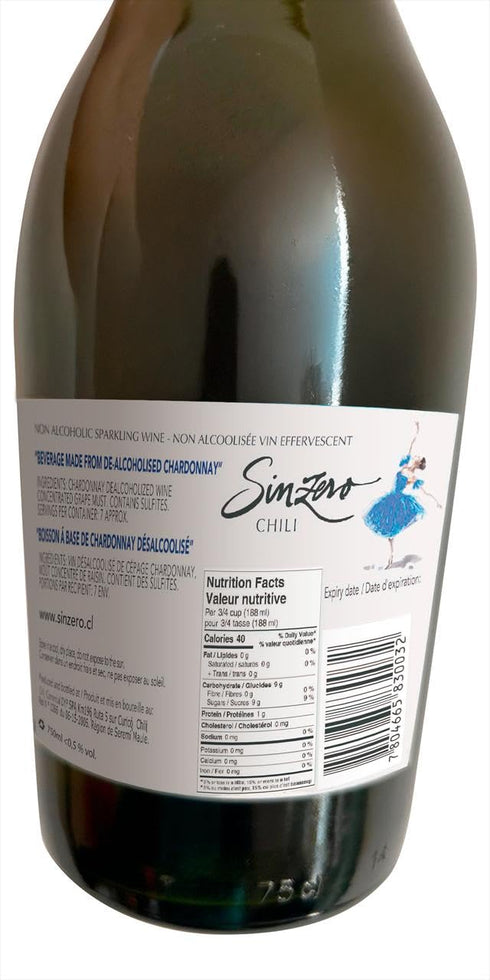 750 ml (25.4 Oz) 100% SINZERO - Sparkling Brut Non-Alcoholic Sparkling Wine - Fl - Champagne alternative made from