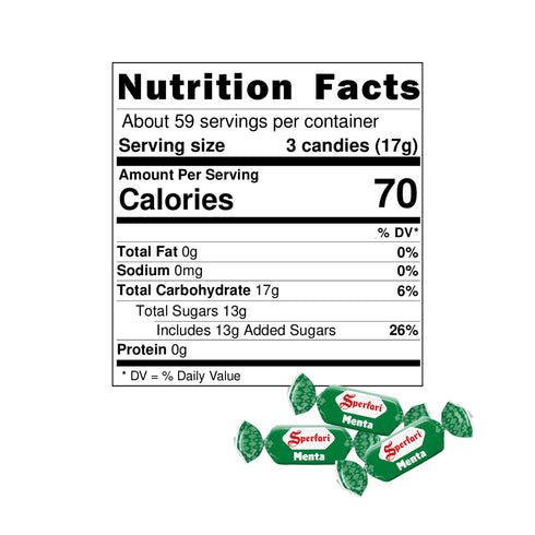1 2.2 Lbs (1-Pack) Sperlari "Menta" Mint Hard Candy Bulk Bag, Individually Wrapped Italian Sweets, Kg / Bag