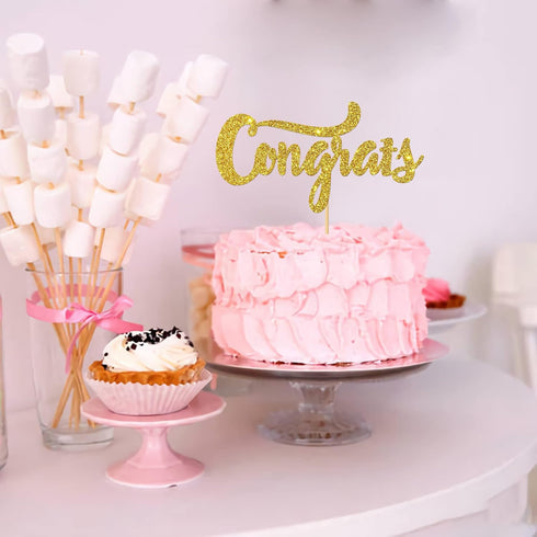 Gold Glitter Congrats Cake Topper for Graduation Party Decorations, Class of 2025, College Grad, Congratulations