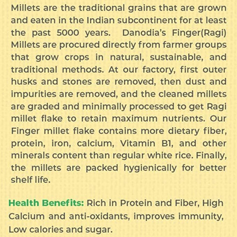 450g (0.99 lbs) Danodia Foods Finger Millet Flakes (Ragi) | Gluten-Free & Non-GMO | Traditional Unpolished Millet
