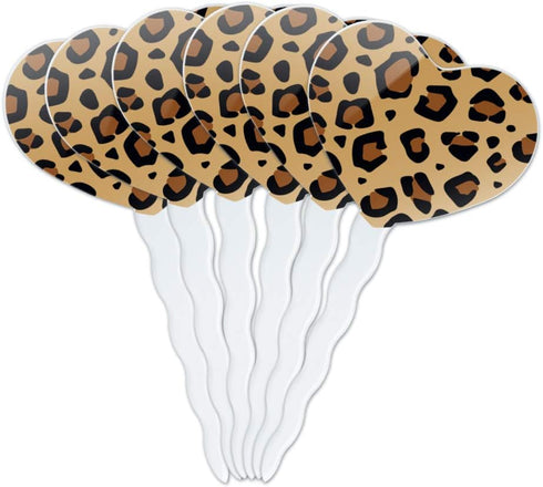 Set of 6 Leopard Print Animal Spots Heart Love Cupcake Picks Toppers Decoration