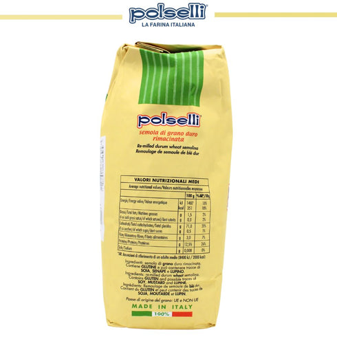 11 lbs (5 POLSELLI Italian Semola Flour, kg), Fine Ground Semolina Rimachinata for Fresh Pasta, Bread, Durum Wheat