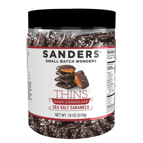 18 oz (Pack 2) Sanders Thins Sea Salt Caramels Variety, Milk & Dark Chocolate, Tubs