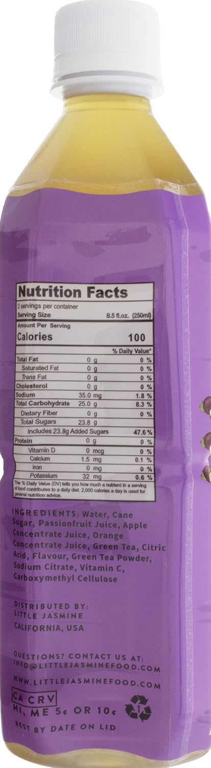 16.9 Oz (Pack 12) Little Jasmine Passion Fruit Green Tea, Sweetened with Cane Sugar, Real Fruit Juice, No Artificial