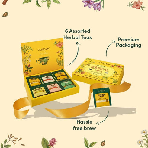 Pack (6 36 Set VAHDAM, Assorted Herbal Tea Variety Variants, Tea Bags) Caffeine Free, Gluten Free, Non GMO | Eco