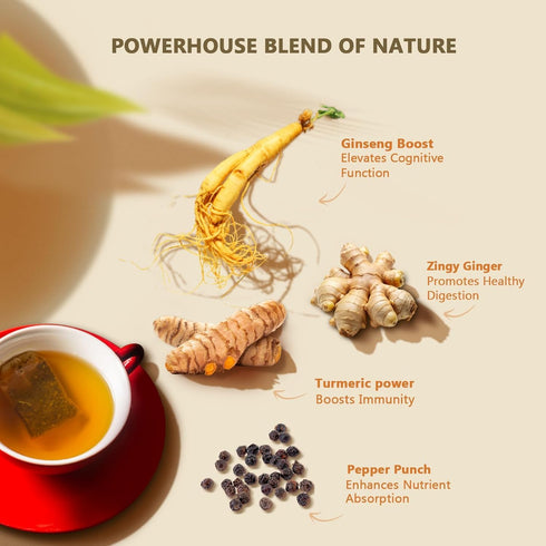100% 28 Pack 1 Olinda Turmeric Herbal Tea Ginger Ginseng Tea Tea Bags Caffeine Free Tea Bags Pure Herbs Brew Hot Tea