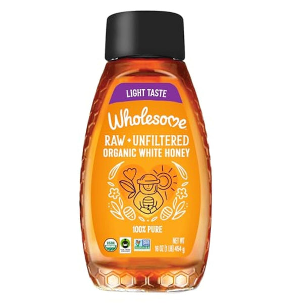 Wholesome Sweeteners 16-Ounce Organic Raw Unfiltered White Honey Bottle, 100% Pure, Fair