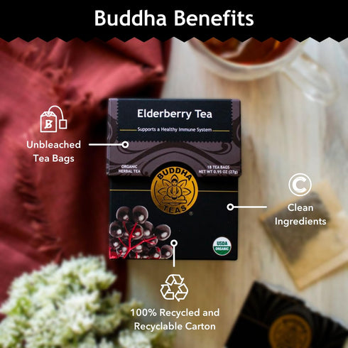 Wellbeing 18 (Pack 1) Buddha Teas - Organic Elderberry - Herbal Tea - For Health & - With Antioxidants & Minerals