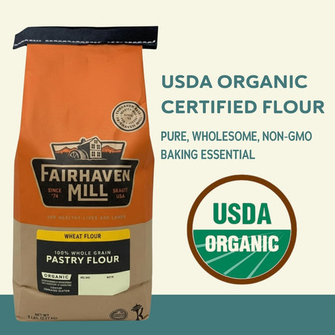 5 lbs Fairhaven Mill Organic Grain Pastry Flour - USDA Certified Organic and Non-GMO - Low Protein for All Pastry