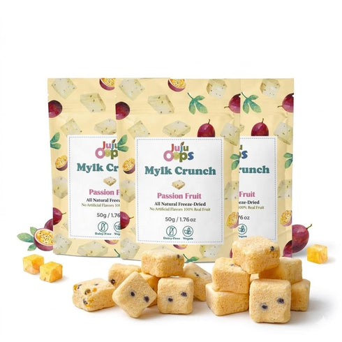 Juju-Oops Freeze-Dried Passion Fruit Mylk Crunch Vegan Soy Milk Fruit Bites with