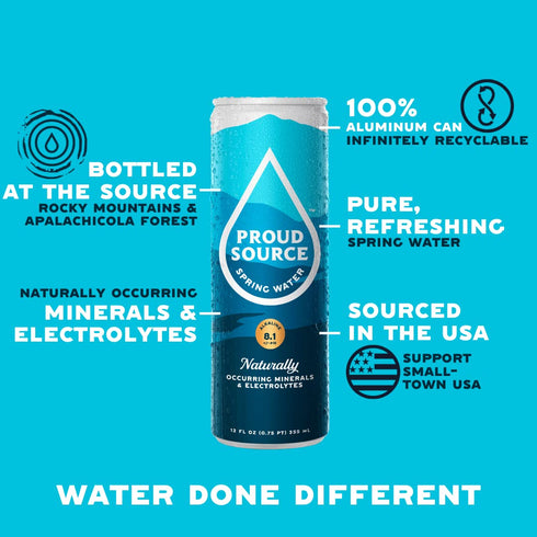 (24 pack 12 oz Proud Source Alkaline Spring Water, Natural Minerals + Electrolytes, Infinitely Recyclable Aluminum