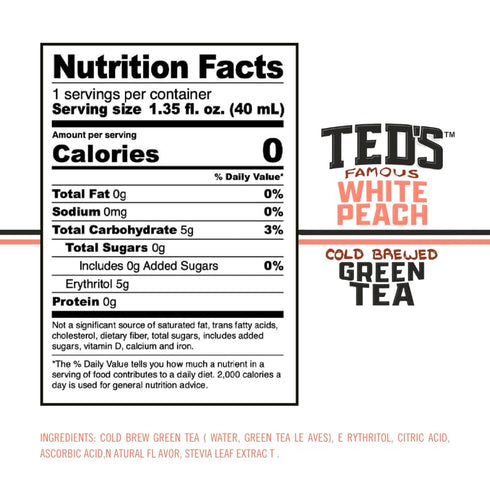 Pack 12 Ted's Tea by Java House - Single Serve Liquid Concentrate Pods - Peel and Pour - White Peach Green Tea