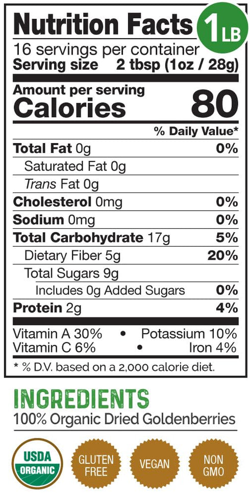 HerbaZest Goldenberries Dried Organic, 1 LB, Vegan & Gluten Free Superfood for Snacks & Smoothies