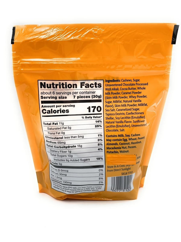 Generic 6oz/170 (Pack 1) Dark Chocolate Covered Cashews with a Hidden Layer of Sweet Caramel Confectionary Coating g