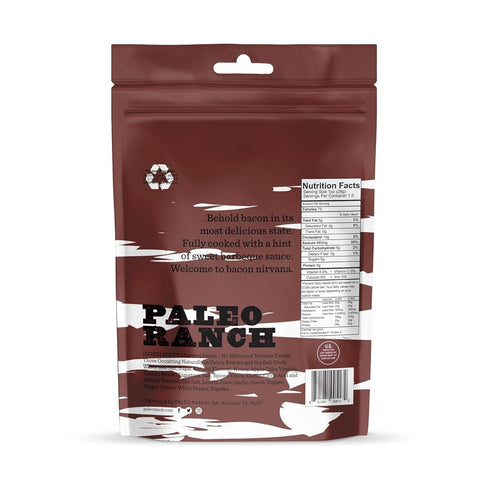 1.5-oz. (Pack 2) PALEO RANCH Uncured Bacon Jerky, Sweet BBQ, No Added Hormones, No Preservatives, Pouches