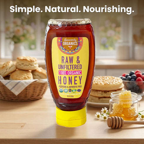 100% Pack 1,16 oz Heavenly Organics Organic Raw Honey | Wild Forest Honey from Himalayan Foothills | Unheated