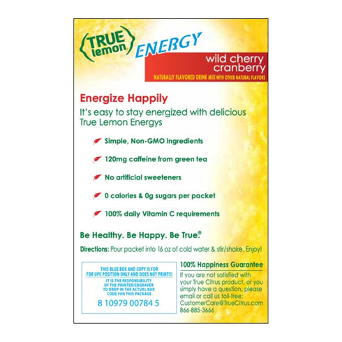 6ct (Pack 12) True Lemon Wild Cherry Cranberry of - Energy Drink Powder Mix - Sugar Free Energy Drinks