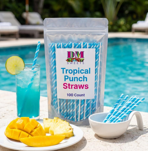 DM Sweets 100 Count Tropical Punch Sour Powder Filled Candy Straws - of Nostalgic Bulk Tangy Sweet and Sour Blue Treats